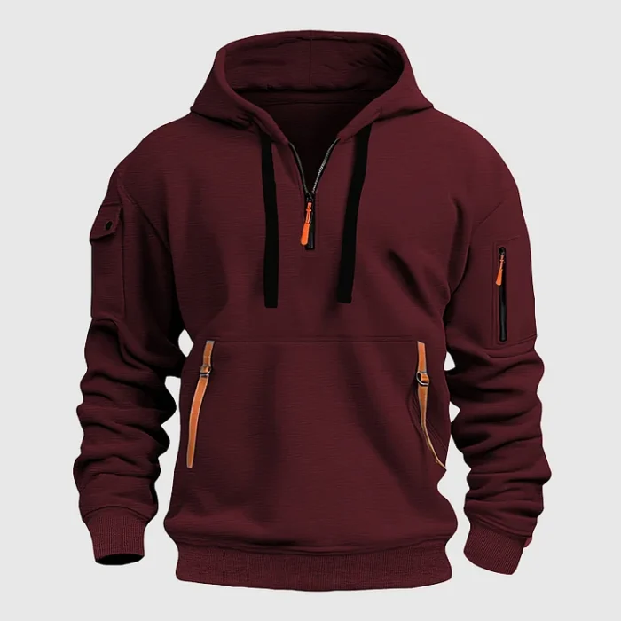 Drawstring Colorblock Pockets Casual red Hoodie - Copy