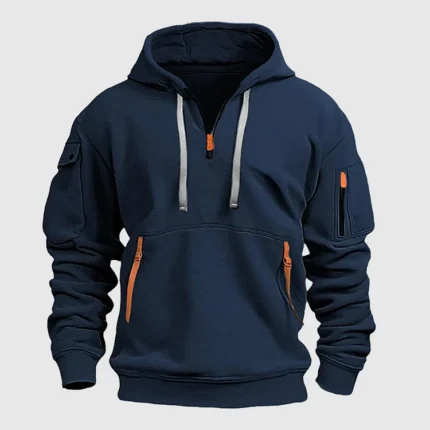 Half-Zip Drawstring Colorblock Pockets Casual Hoodie - Copy